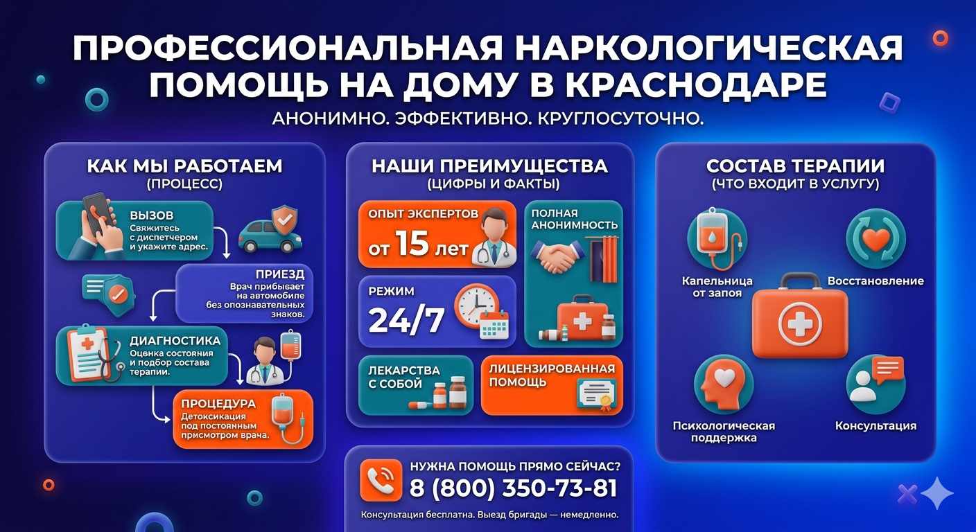 Инфографика о принципах лечения алкоголизма на дому в Апатитах: этапы вызова нарколога, преимущества анонимной детоксикации и состав медицинской помощи.